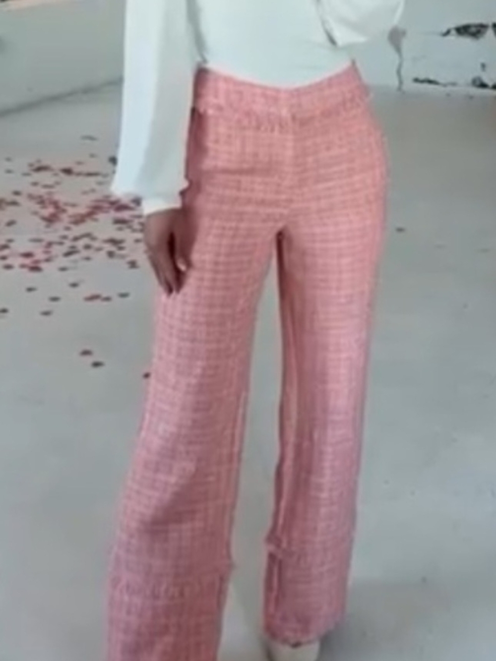 Pink Tweed Wide-Leg Trousers - Women's